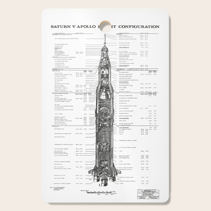 Apollo 11 Saturn V Blueprint in High Resolution (white) Cutting Board Gallery Image 1