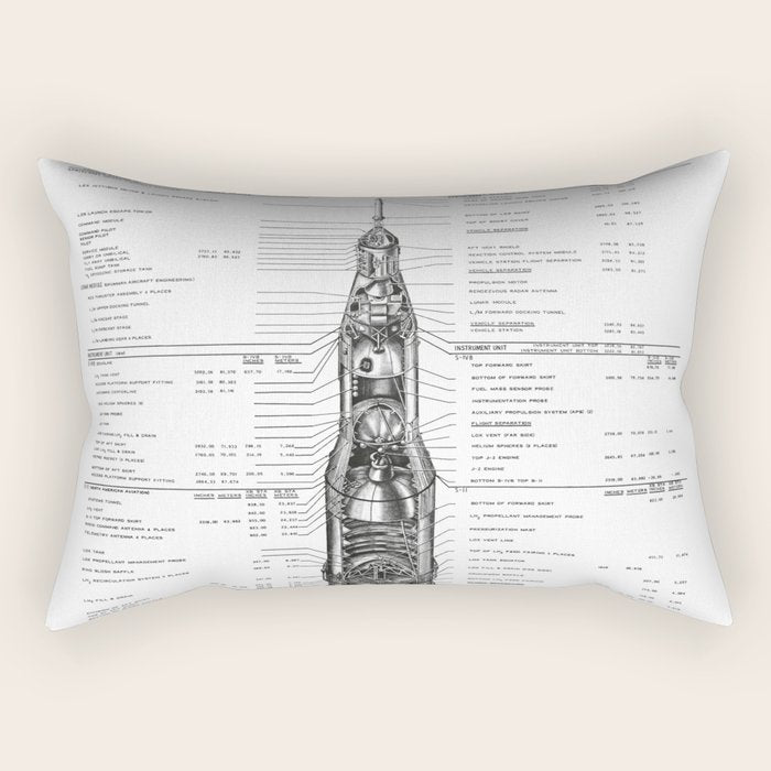 Apollo 11 Saturn V Blueprint in High Resolution (white) Rectangular Pillow Gallery Image 2