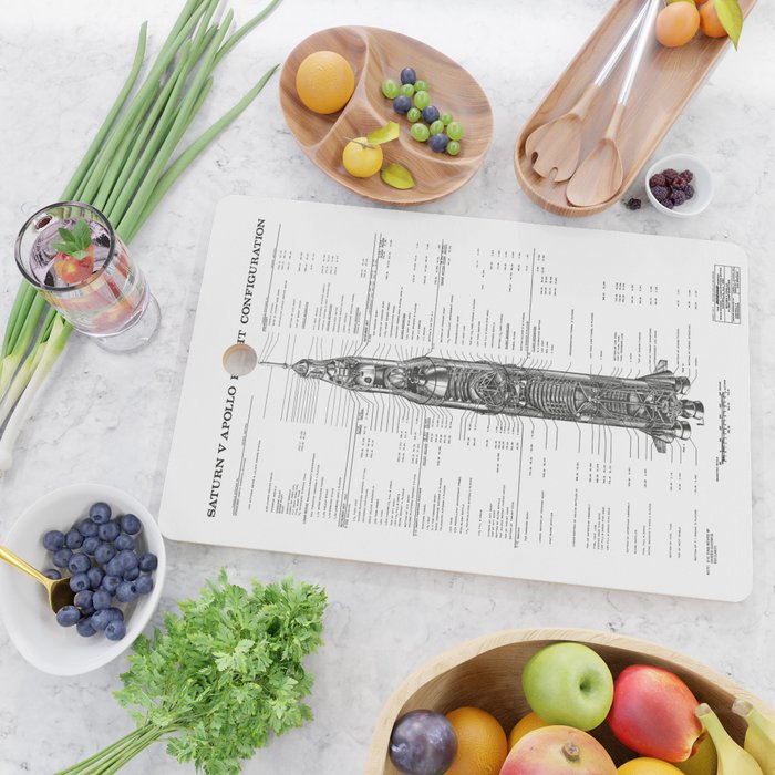 Apollo 11 Saturn V Blueprint in High Resolution (white) Cutting Board Gallery Image 2