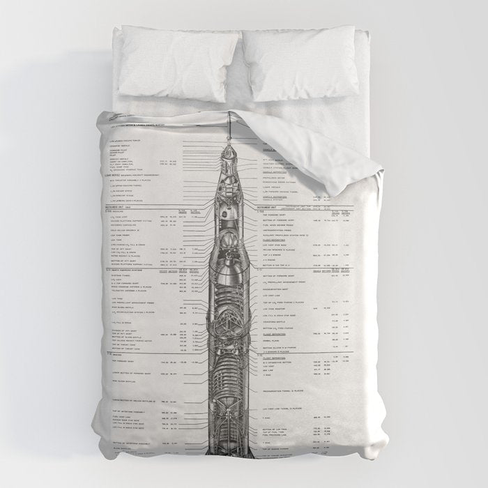 Apollo 11 Saturn V Blueprint in High Resolution (white) Duvet Cover Gallery Image 6