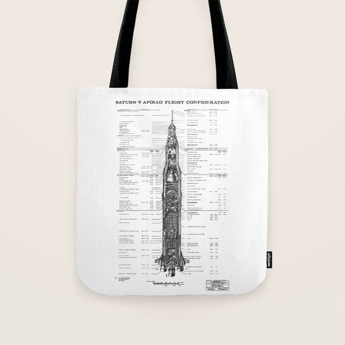 Apollo 11 Saturn V Blueprint in High Resolution (white) Tote Bag Gallery Image 1