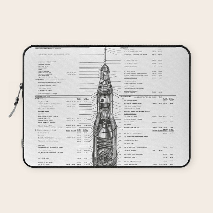 Apollo 11 Saturn V Blueprint in High Resolution (white) Laptop Sleeve Gallery Image 1