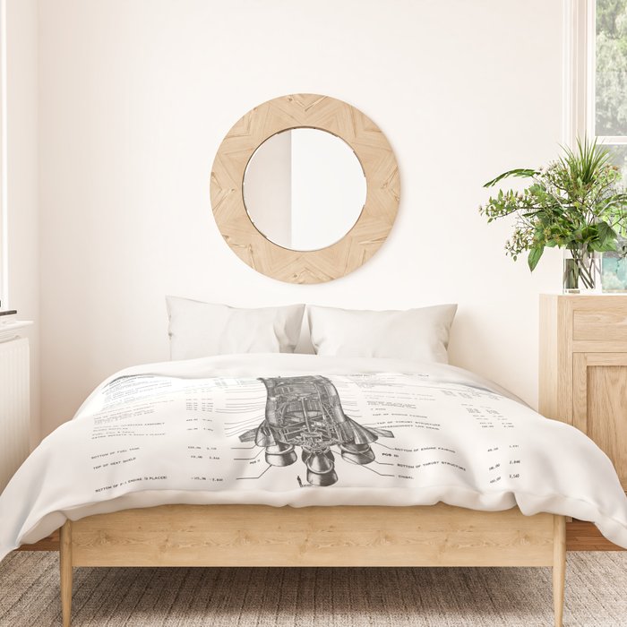 Apollo 11 Saturn V Blueprint in High Resolution (white) Duvet Cover Gallery Image 3