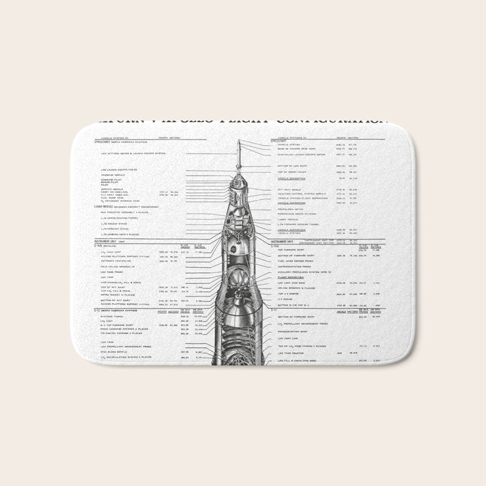 Apollo 11 Saturn V Blueprint in High Resolution (white) Bath Mat Gallery Image 1