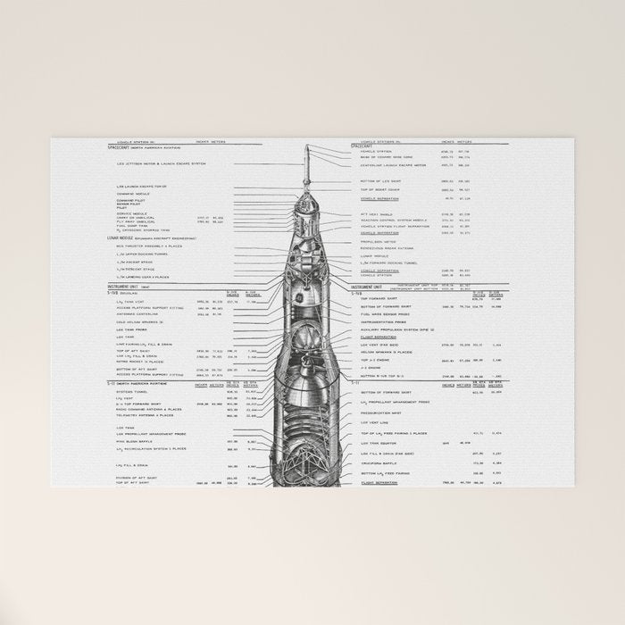 Apollo 11 Saturn V Blueprint in High Resolution (white) Welcome Mat Gallery Image 1