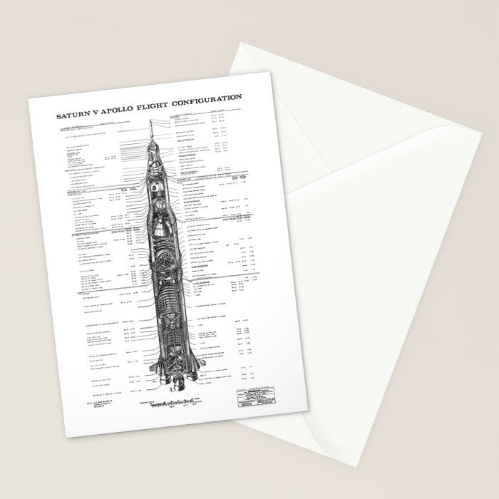 Apollo 11 Saturn V Blueprint in High Resolution (white) Stationery Card Gallery Image 2