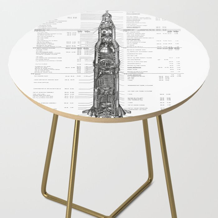 Apollo 11 Saturn V Blueprint in High Resolution (white) Side Table Gallery Image 2