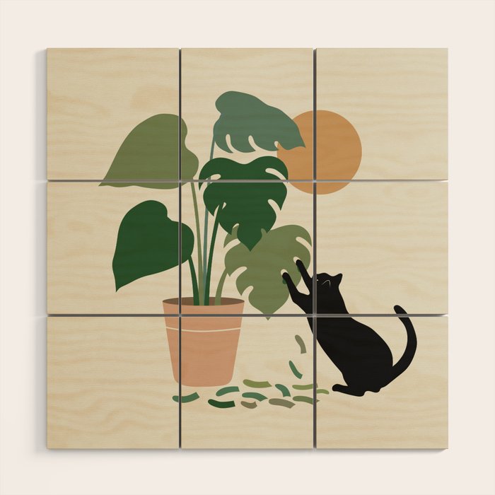 Cat and Plant 13: The Making of Monstera Wood Wall Art Gallery Image 1