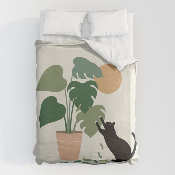 Cat and Plant 13: The Making of Monstera Duvet Cover Gallery Image 1