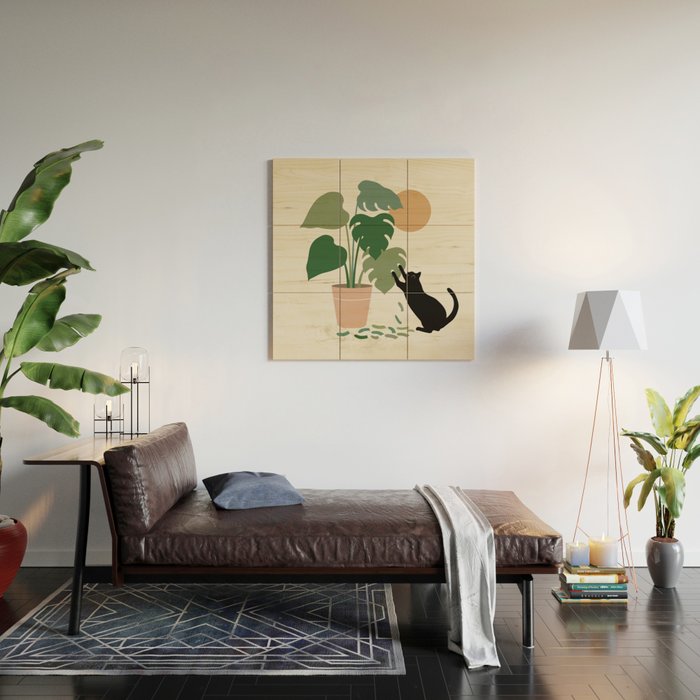 Cat and Plant 13: The Making of Monstera Wood Wall Art Gallery Image 2