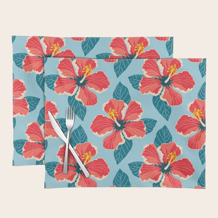 Tropical hibiscus summer flower art pattern Placemat Gallery Image 1