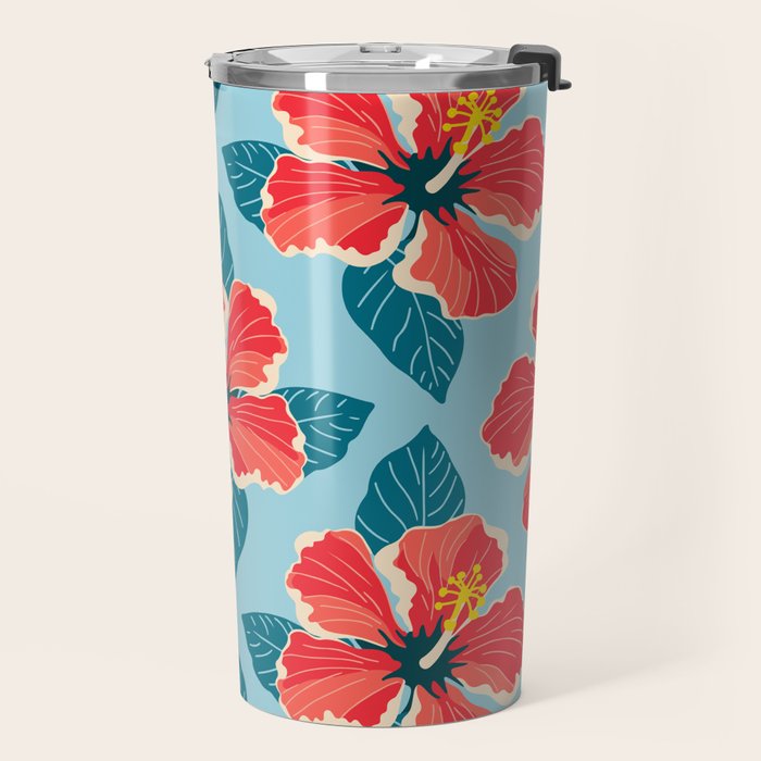 Tropical hibiscus summer flower art pattern Travel Mug Gallery Image 2