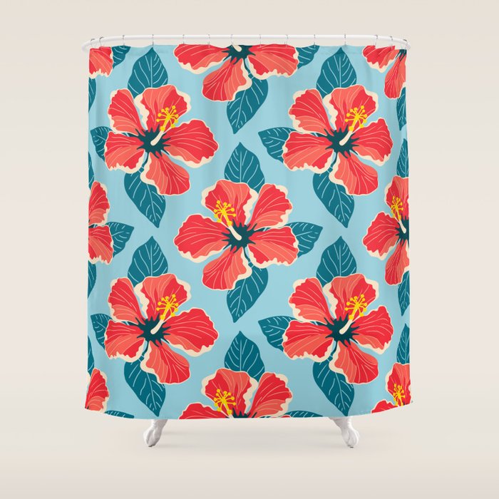 Tropical hibiscus summer flower art pattern Shower Curtain Gallery Image 1