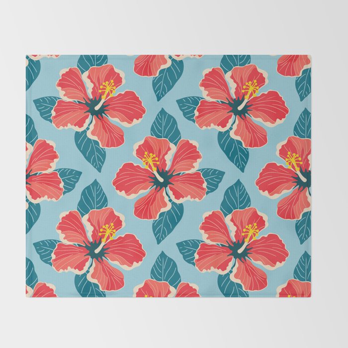 Tropical hibiscus summer flower art pattern Throw Blanket Gallery Image 2