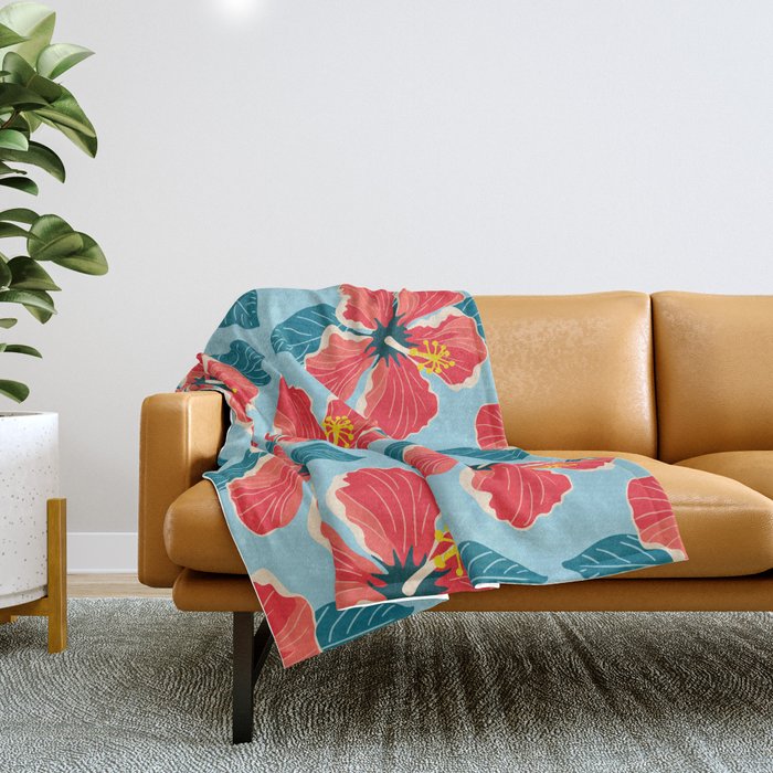 Tropical hibiscus summer flower art pattern Throw Blanket Gallery Image 1