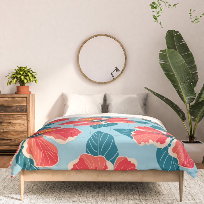 Tropical hibiscus summer flower art pattern Comforter Gallery Image 3