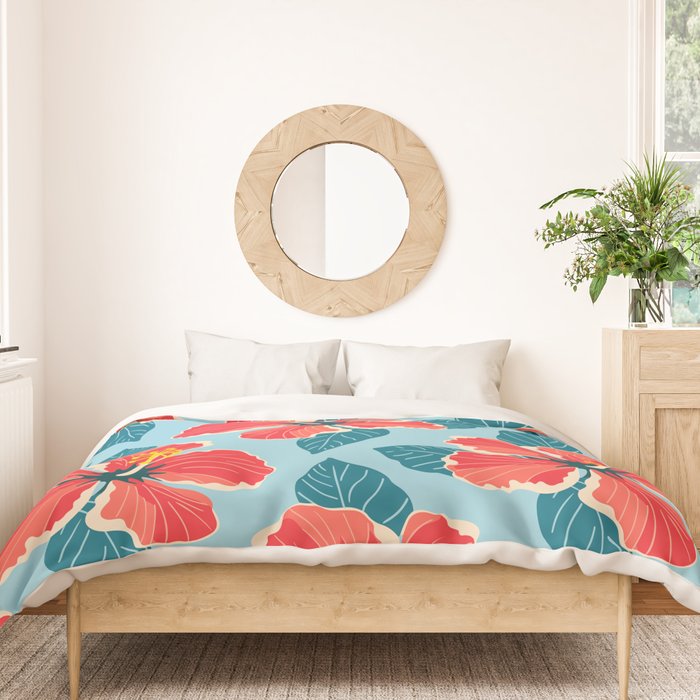 Tropical hibiscus summer flower art pattern Duvet Cover Gallery Image 3