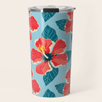 Tropical hibiscus summer flower art pattern Travel Mug Gallery Image 1