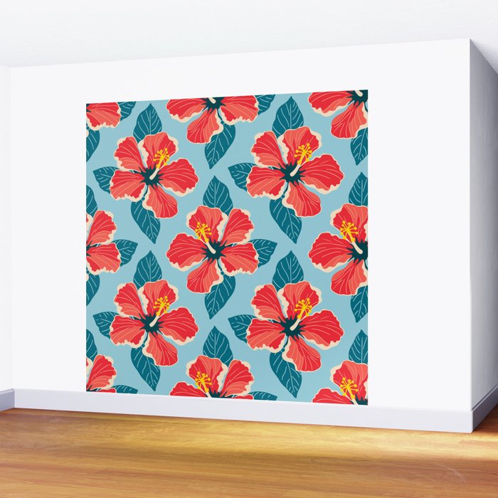 Tropical hibiscus summer flower art pattern Wall Mural Gallery Image 2