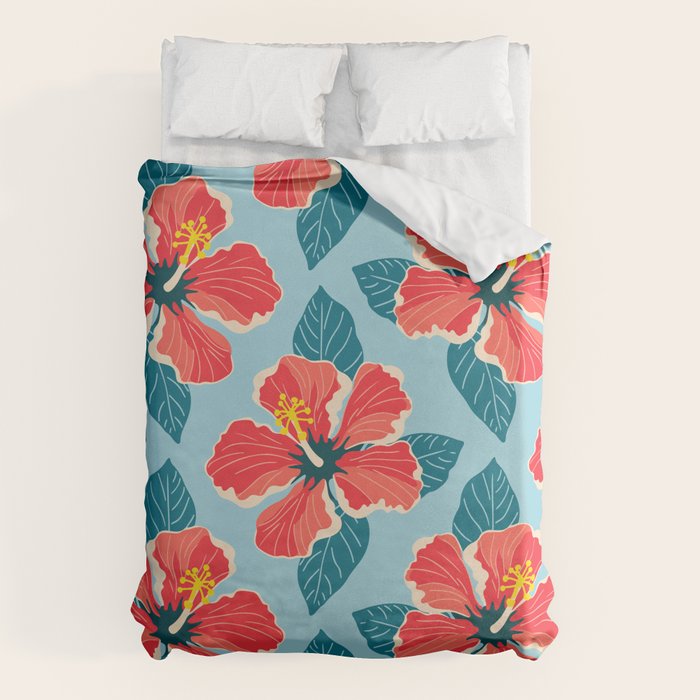 Tropical hibiscus summer flower art pattern Duvet Cover Gallery Image 1