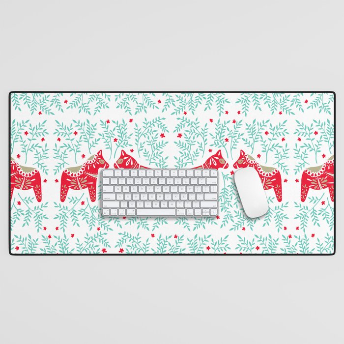 Swedish Dala Horses - Red & Mint Palette Desk Mat Gallery Image 1