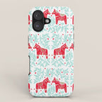Swedish Dala Horses - Red & Mint Palette iPhone Case Gallery Image 1