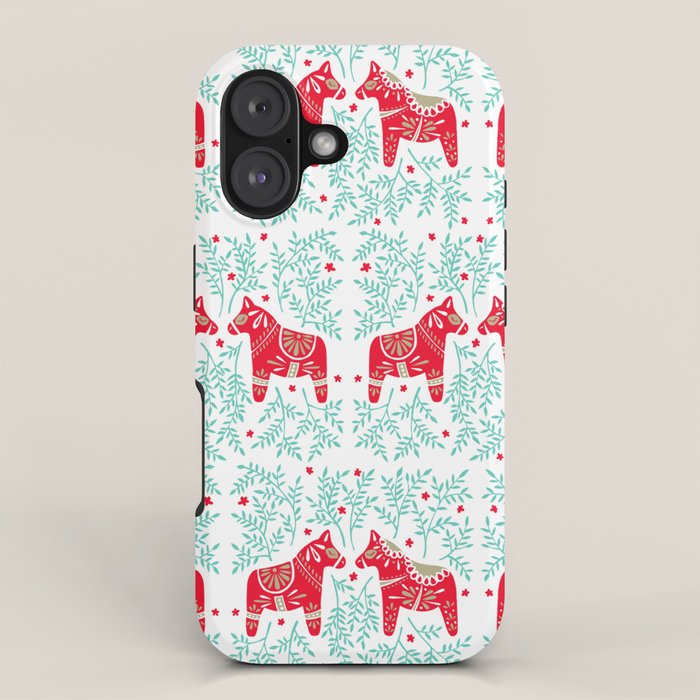 Swedish Dala Horses - Red & Mint Palette iPhone Case Gallery Image 1