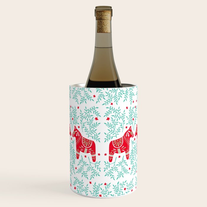 Swedish Dala Horses - Red & Mint Palette Wine Chiller Gallery Image 1