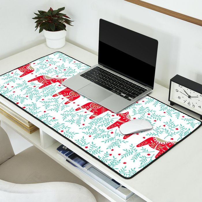 Swedish Dala Horses - Red & Mint Palette Desk Mat Gallery Image 2