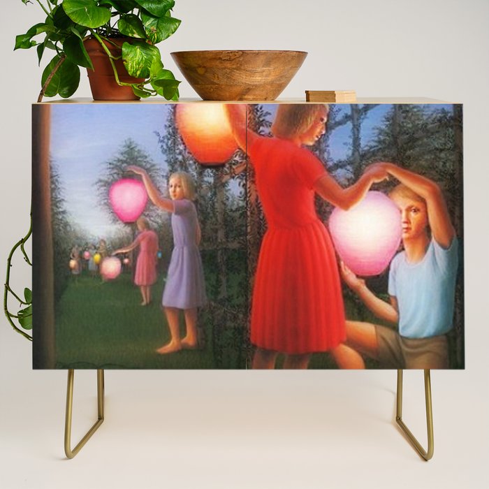 Classical Magic Realism Masterpiece 'Garden Party' by George Tooker Credenza Gallery Image 1