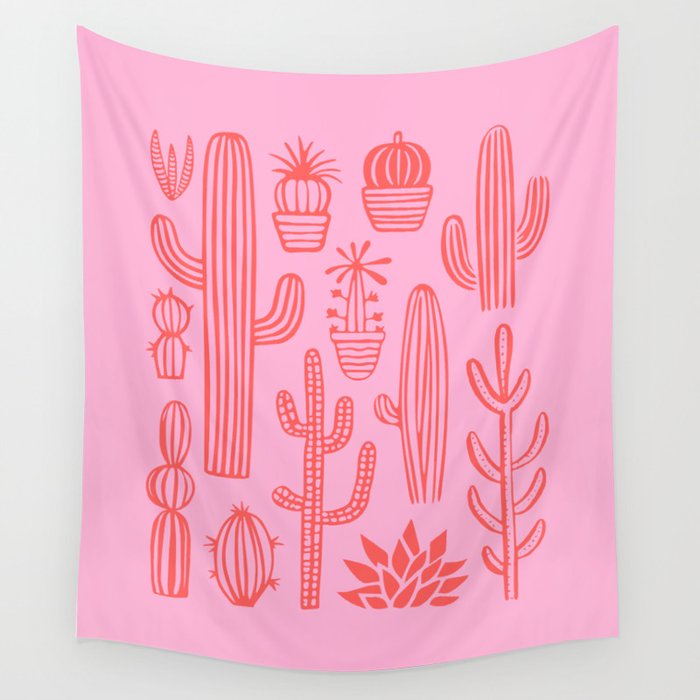 Hand drawn cactus plant art Wall Tapestry Gallery Image 1