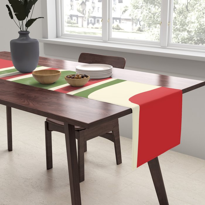 Palm Springs Mid Century Modern Abstract Pattern in Retro Christmas Green Red Cream Table Runner Gallery Image 2