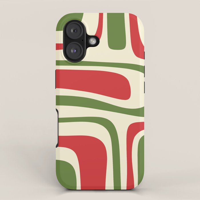 Palm Springs Mid Century Modern Abstract Pattern in Retro Christmas Green Red Cream iPhone Case Gallery Image 1