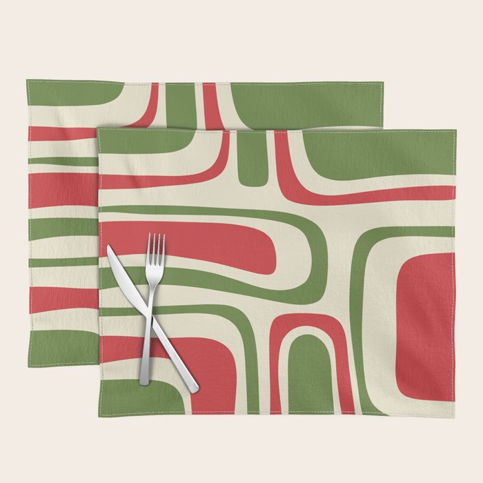 Palm Springs Mid Century Modern Abstract Pattern in Retro Christmas Green Red Cream Placemat Gallery Image 1