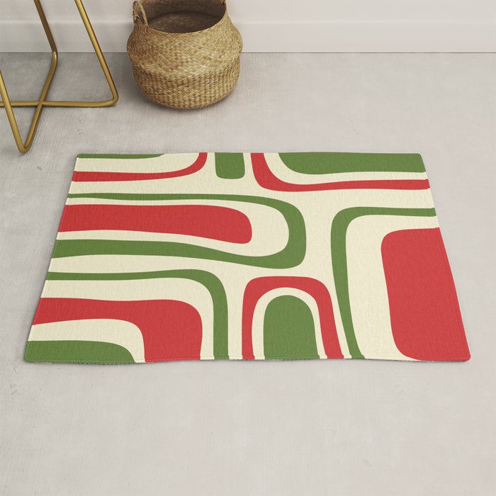 Palm Springs Mid Century Modern Abstract Pattern in Retro Christmas Green Red Cream Rug Gallery Image 1