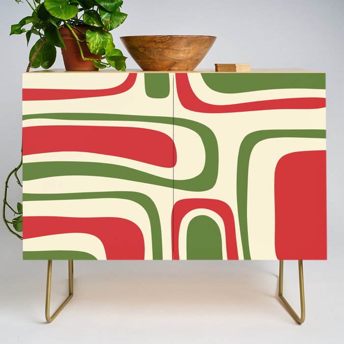 Palm Springs Mid Century Modern Abstract Pattern in Retro Christmas Green Red Cream Credenza Gallery Image 1