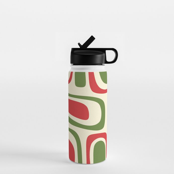 Palm Springs Mid Century Modern Abstract Pattern in Retro Christmas Green Red Cream Water Bottle Gallery Image 1