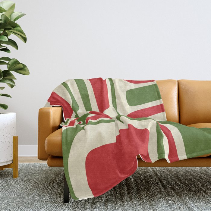 Palm Springs Mid Century Modern Abstract Pattern in Retro Christmas Green Red Cream Throw Blanket Gallery Image 2
