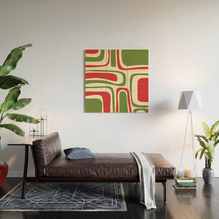Palm Springs Mid Century Modern Abstract Pattern in Retro Christmas Green Red Cream Wood Wall Art Gallery Image 2