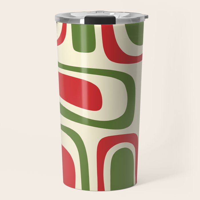 Palm Springs Mid Century Modern Abstract Pattern in Retro Christmas Green Red Cream Travel Mug Gallery Image 1