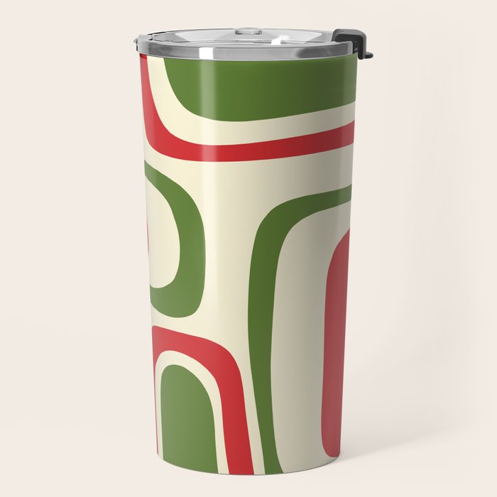 Palm Springs Mid Century Modern Abstract Pattern in Retro Christmas Green Red Cream Travel Mug Gallery Image 2