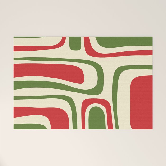 Palm Springs Mid Century Modern Abstract Pattern in Retro Christmas Green Red Cream Welcome Mat Gallery Image 1