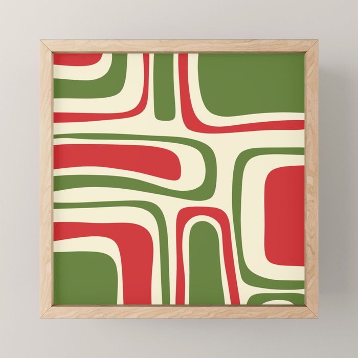Palm Springs Mid Century Modern Abstract Pattern in Retro Christmas Green Red Cream Mini Art Print Gallery Image 1