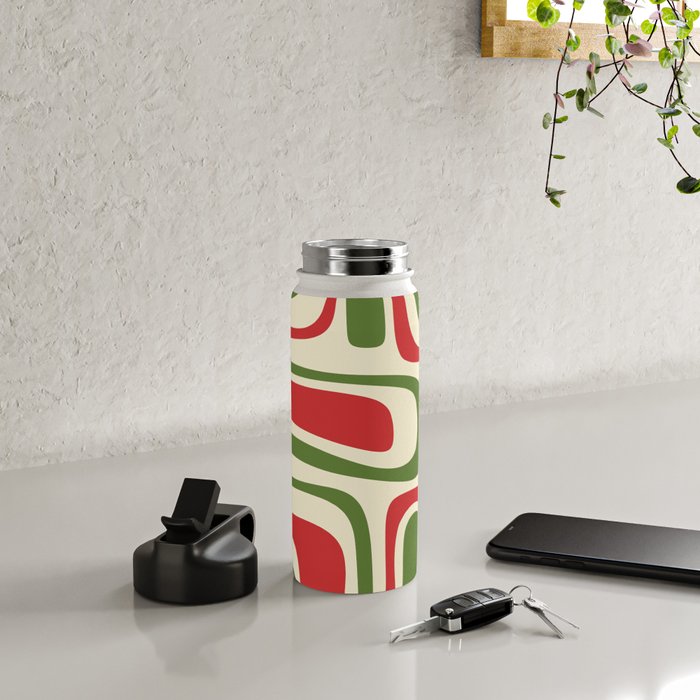 Palm Springs Mid Century Modern Abstract Pattern in Retro Christmas Green Red Cream Water Bottle Gallery Image 4