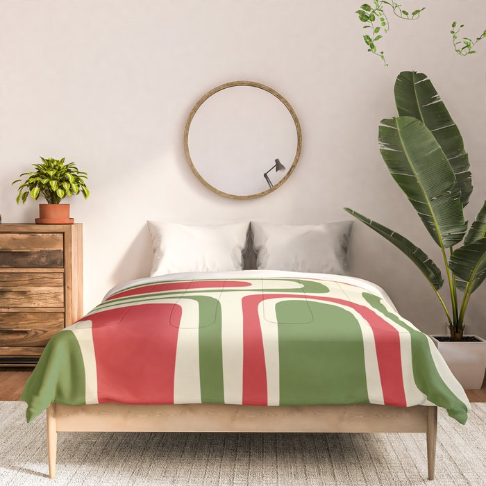 Palm Springs Mid Century Modern Abstract Pattern in Retro Christmas Green Red Cream Comforter Gallery Image 3