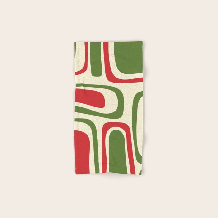 Palm Springs Mid Century Modern Abstract Pattern in Retro Christmas Green Red Cream Bath Towel Gallery Image 1