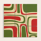 Palm Springs Mid Century Modern Abstract Pattern in Retro Christmas Green Red Cream Wood Wall Art Gallery Image 1