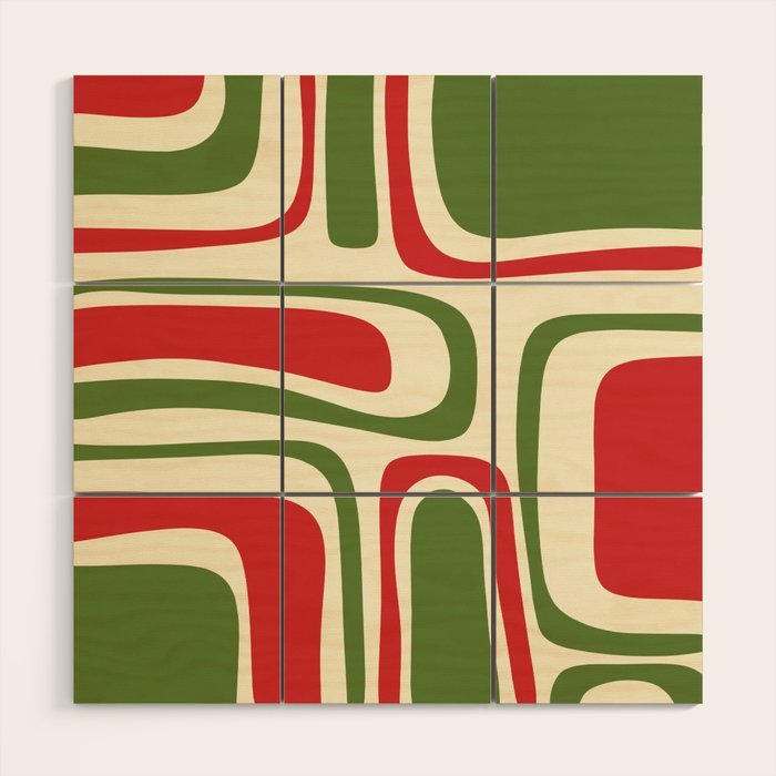 Palm Springs Mid Century Modern Abstract Pattern in Retro Christmas Green Red Cream Wood Wall Art Gallery Image 1
