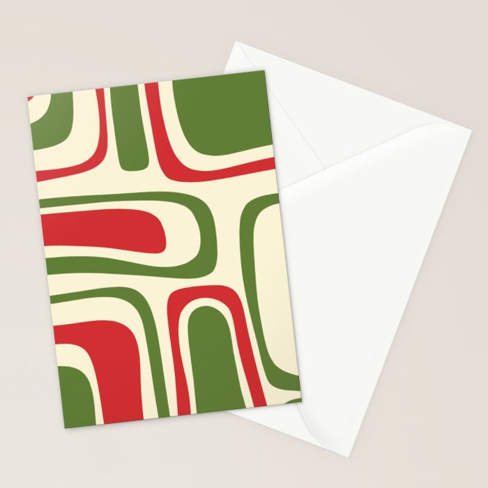 Palm Springs Mid Century Modern Abstract Pattern in Retro Christmas Green Red Cream Stationery Card Gallery Image 2