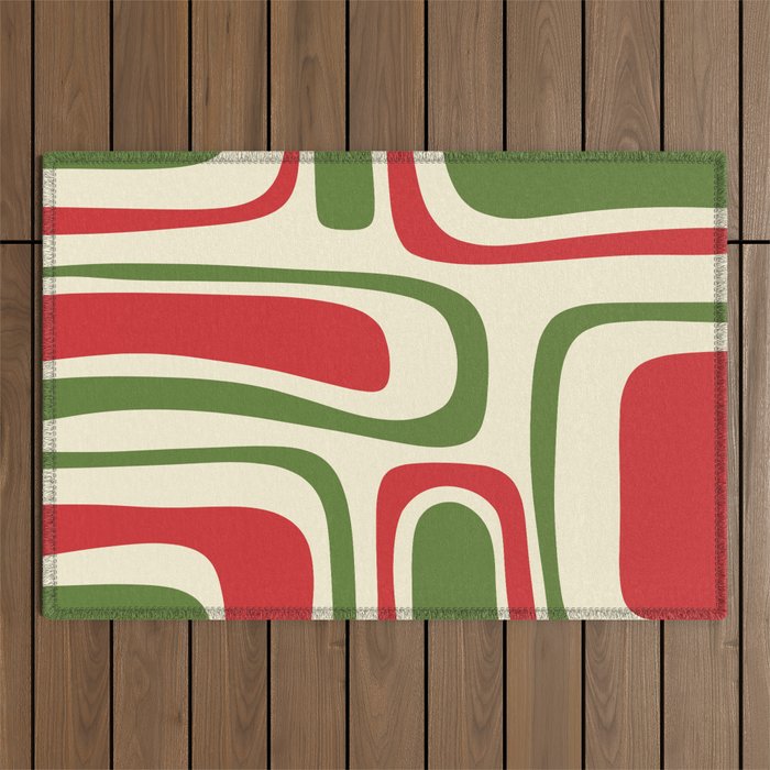 Palm Springs Mid Century Modern Abstract Pattern in Retro Christmas Green Red Cream Outdoor Rug Gallery Image 1